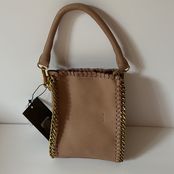Street Level Tan Mini Tote Goldtone Chain Trim Detachable Hand & Shoulder Straps - Picture 3 of 11